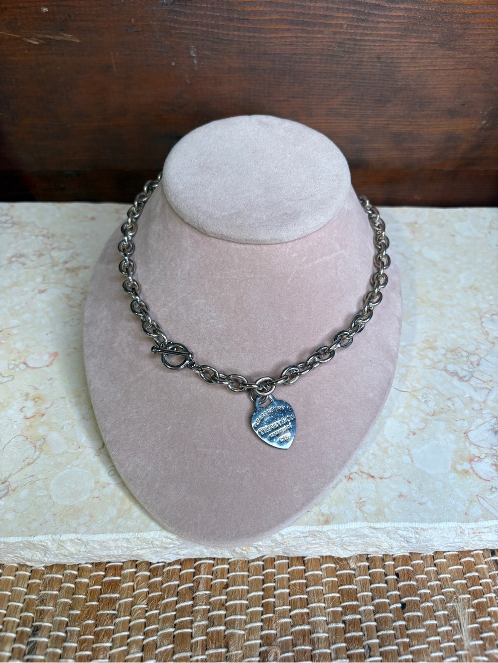 Vintage Tiffany & Co New York Sterling Silver Heart Toggle Necklace 18"